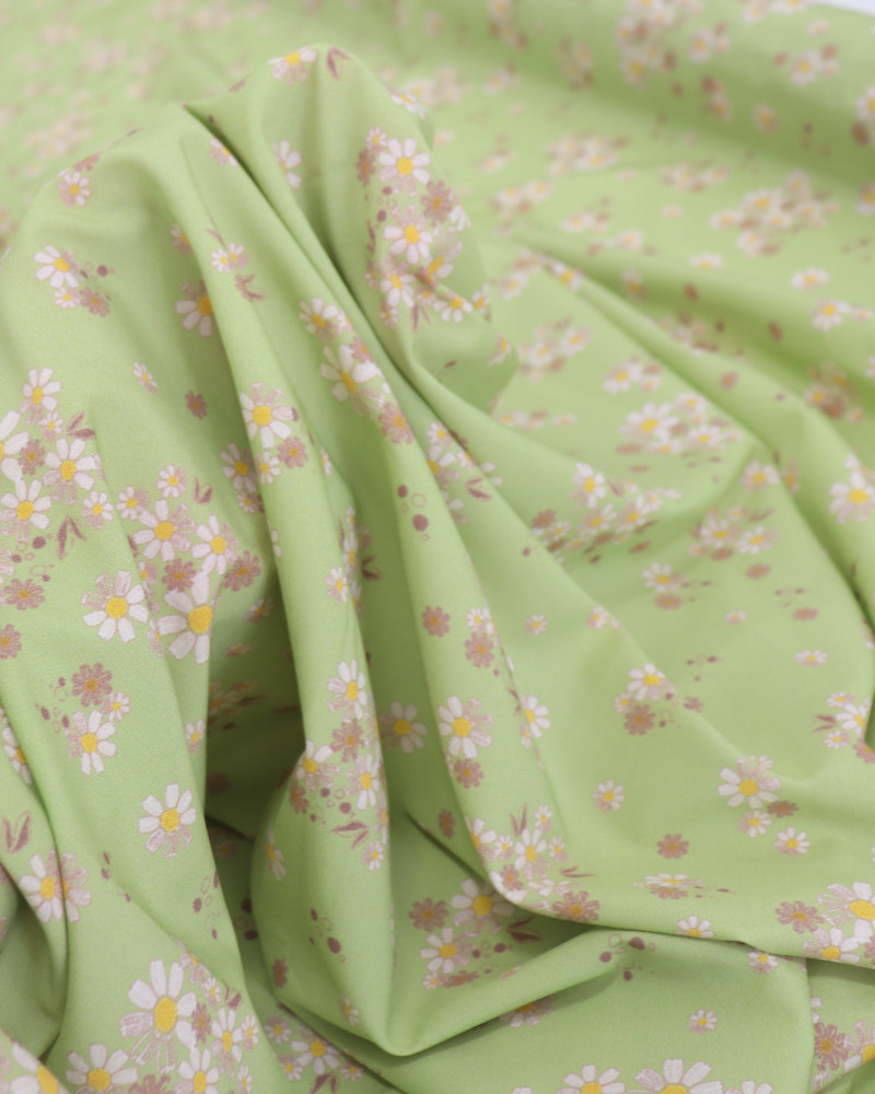 Tecido Crepe Salinas Italiano Micro Buquê Floral Colorido e Pistache