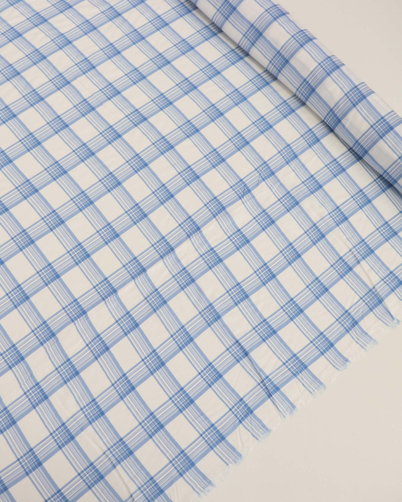 Tecido Viscose Italiano Quadriculado em Listras Azul e Branco