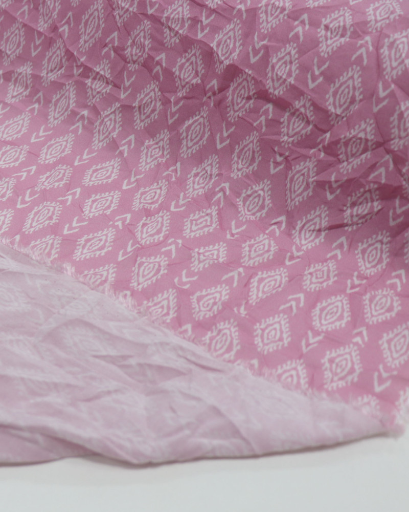 Tecido Viscose Fina Estampa Étnica Branco e Rosa