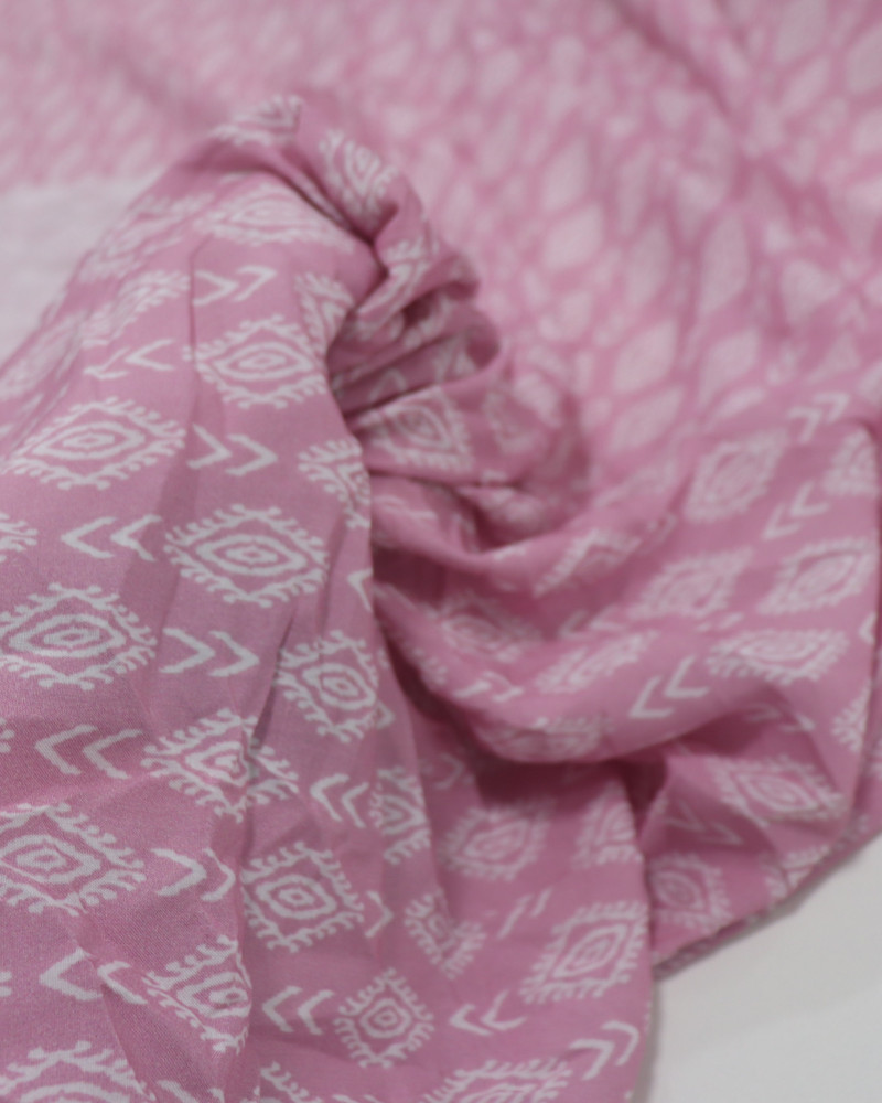 Tecido Viscose Fina Estampa Étnica Branco e Rosa
