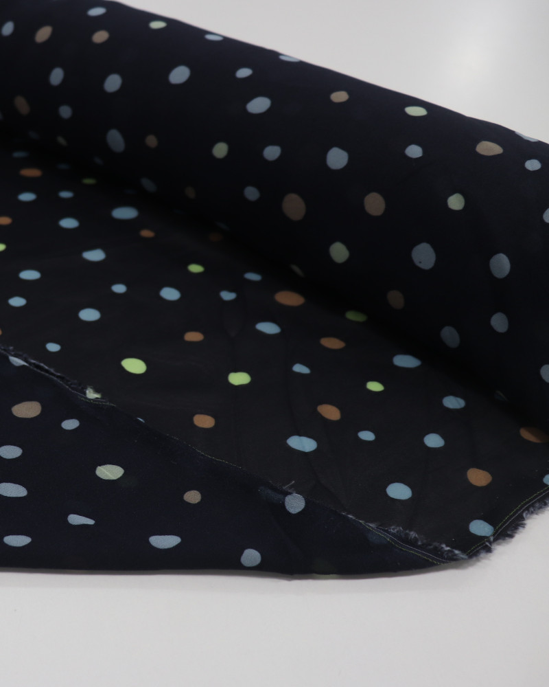 Tecido Crepe Chiffon Poá Irregular Colorido e Azul Marinho Noite (0.5m)