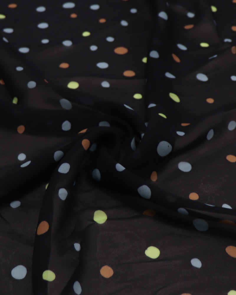 Tecido Crepe Chiffon Poá Irregular Colorido e Azul Marinho Noite (0.5m)