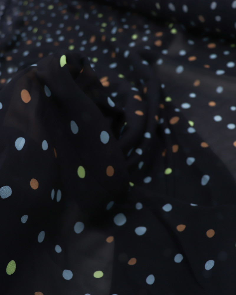 Tecido Crepe Chiffon Poá Irregular Colorido e Azul Marinho Noite (0.5m)