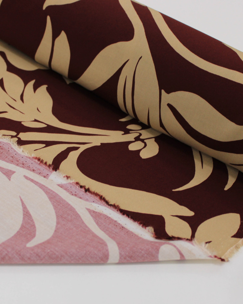 Tecido Viscose Italiano Macro Ramos Bege e Marsala