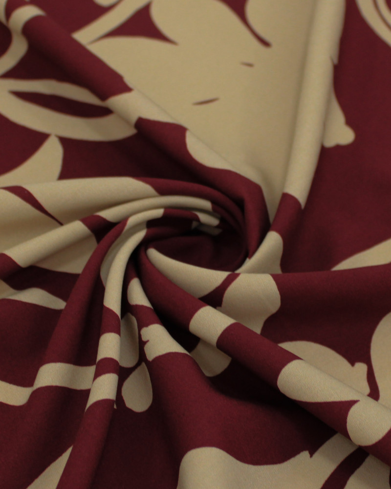 Tecido Viscose Italiano Macro Ramos Bege e Marsala