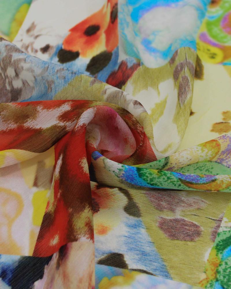 Tecido Crepe  Chiffon Texturizado Italiano Multi Estampas Colorido