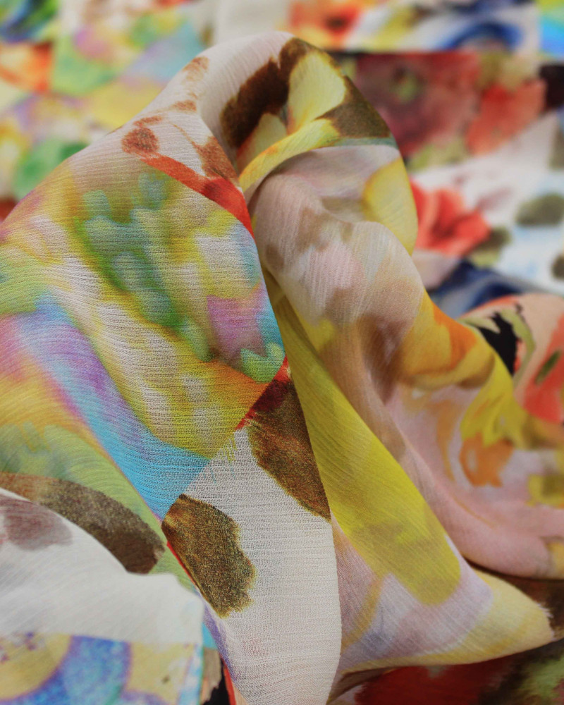 Tecido Crepe  Chiffon Texturizado Italiano Multi Estampas Colorido