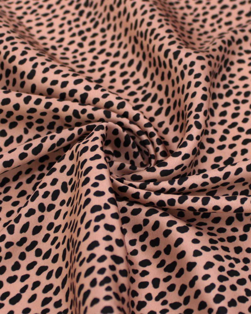 Tecido Viscose Acetinada Italiano Micro Pingos Irregulares Preto e Rosé
