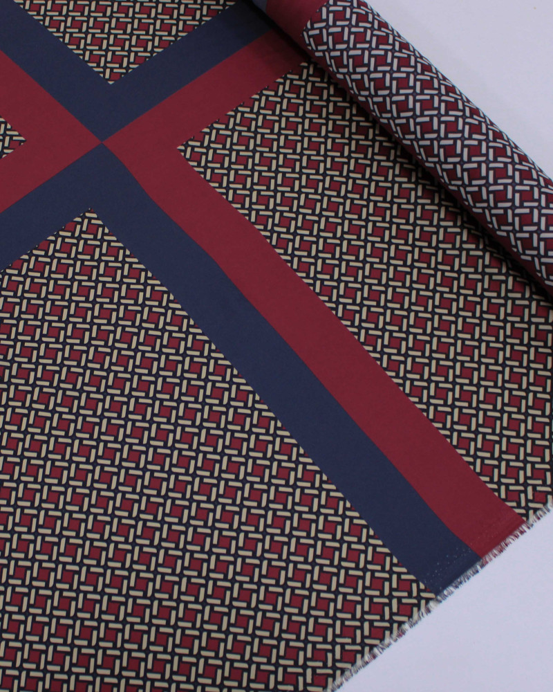 Tecido Crepe Silk Italiano Macro Quadriculado e Geométricos Bege, Cinza e Marsala