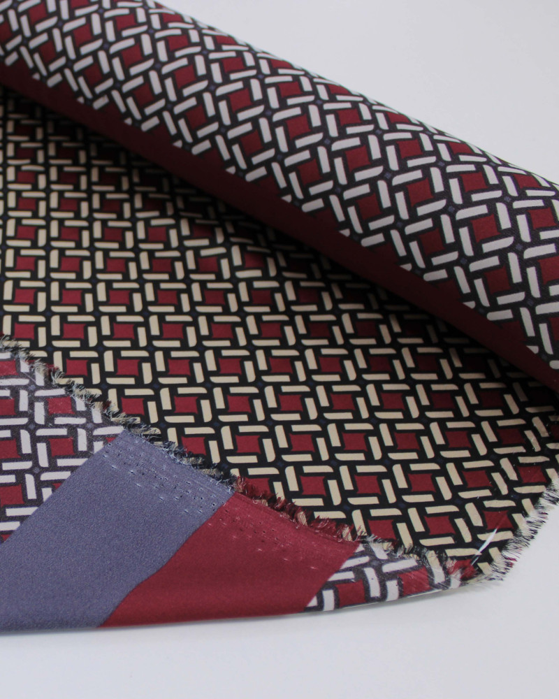 Tecido Crepe Silk Italiano Macro Quadriculado e Geométricos Bege, Cinza e Marsala