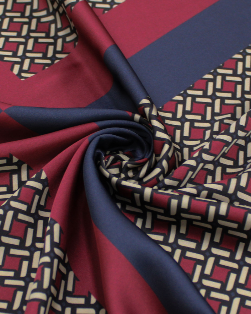 Tecido Crepe Silk Italiano Macro Quadriculado e Geométricos Bege, Cinza e Marsala