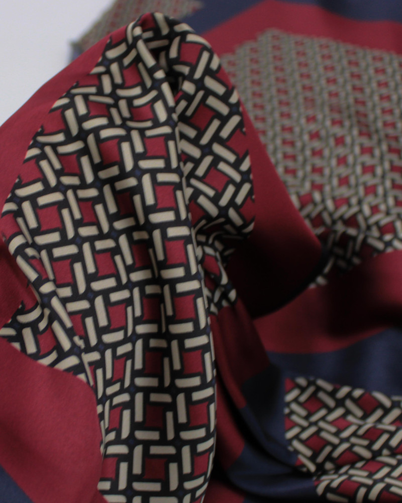 Tecido Crepe Silk Italiano Macro Quadriculado e Geométricos Bege, Cinza e Marsala