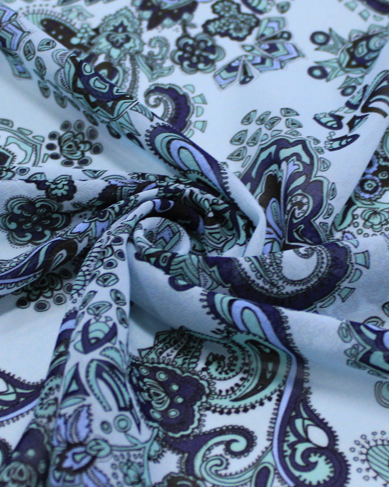 Tecido Crepe Chiffon Italiano Ramos em Cashmere Tons de Azul