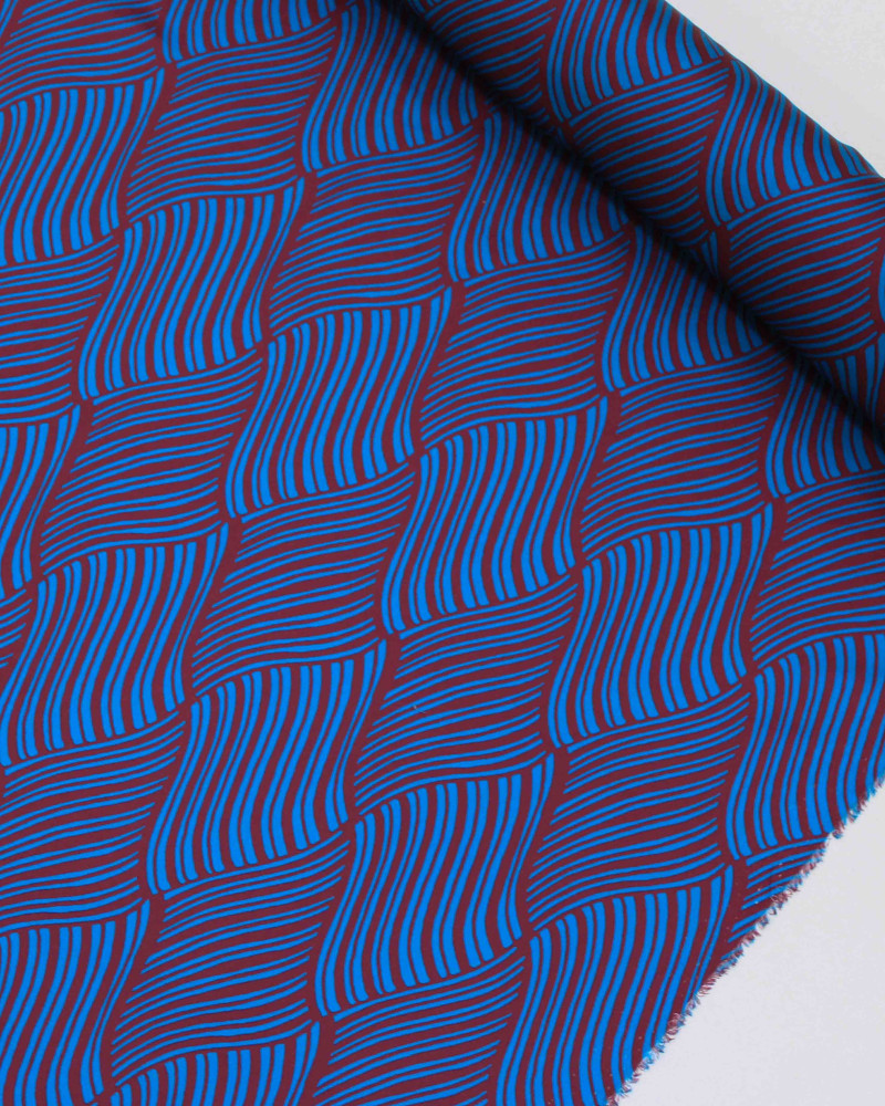 Tecido Crepe Silk Italiano Geométricos Irregulares Ondulados Azul e Roxo