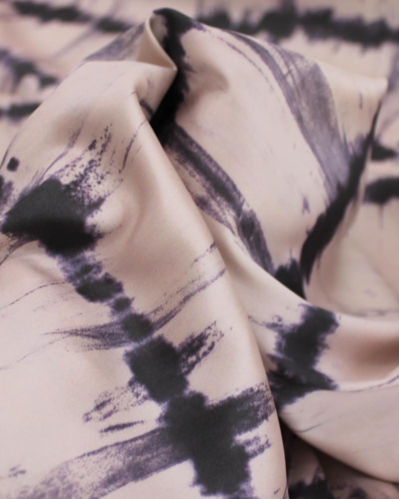 Tecido Crepe Silk Italiano Listras Verticais Absratas Roxo e Rosé