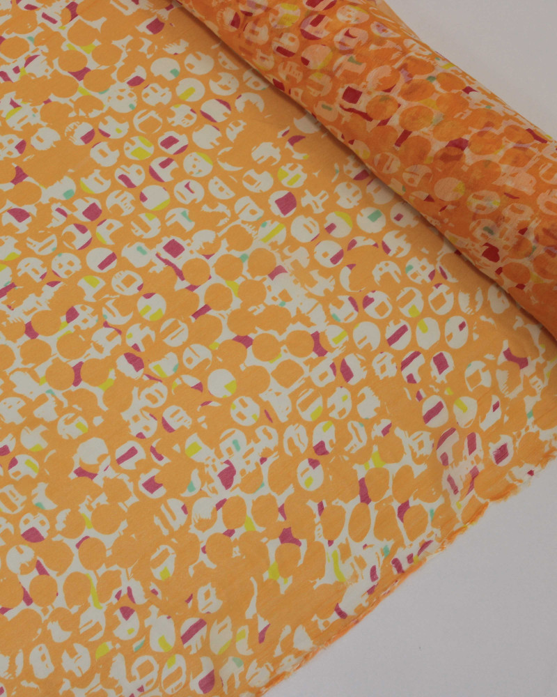 Tecido Crepe Chiffon Italiano Estampa Geométrica Abstrata Laranja