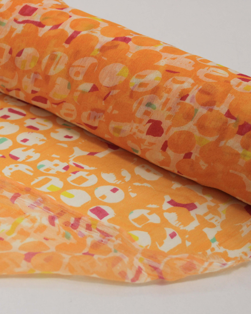 Tecido Crepe Chiffon Italiano Estampa Geométrica Abstrata Laranja
