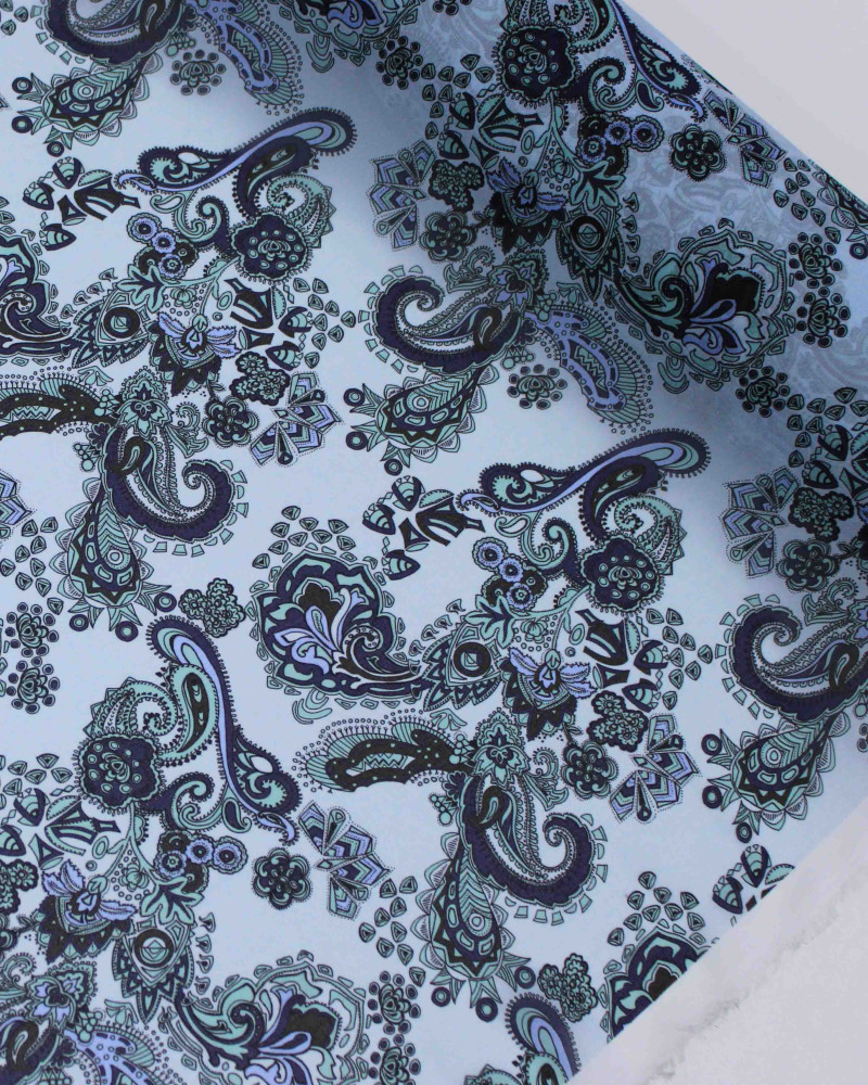 Tecido Crepe Chiffon Italiano Ramos em Cashmere Tons de Azul