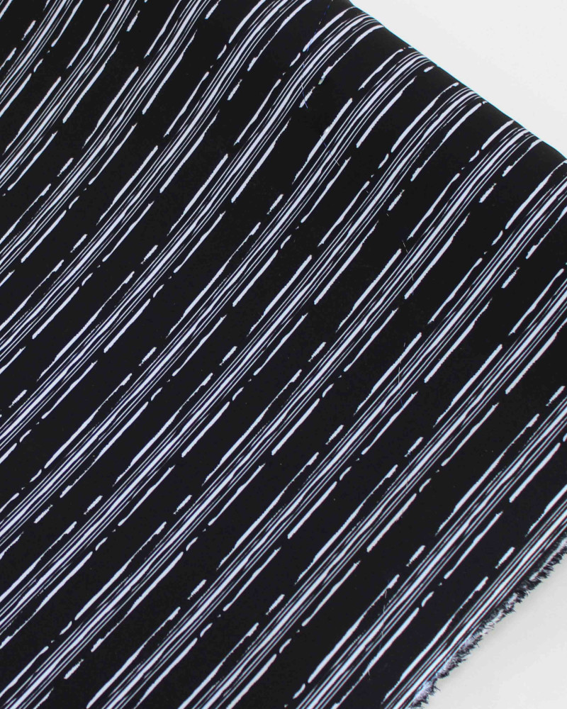 Tecido Crepe de Alfaiataria com Elastano Italiano Multi Listras Branco e Preto