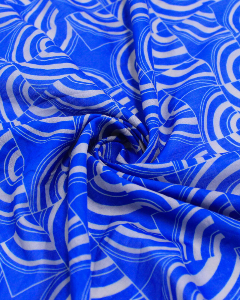 Tecido Cambraia de Algodão Italiano Estampa Multi Geométrica Cinza e Azul