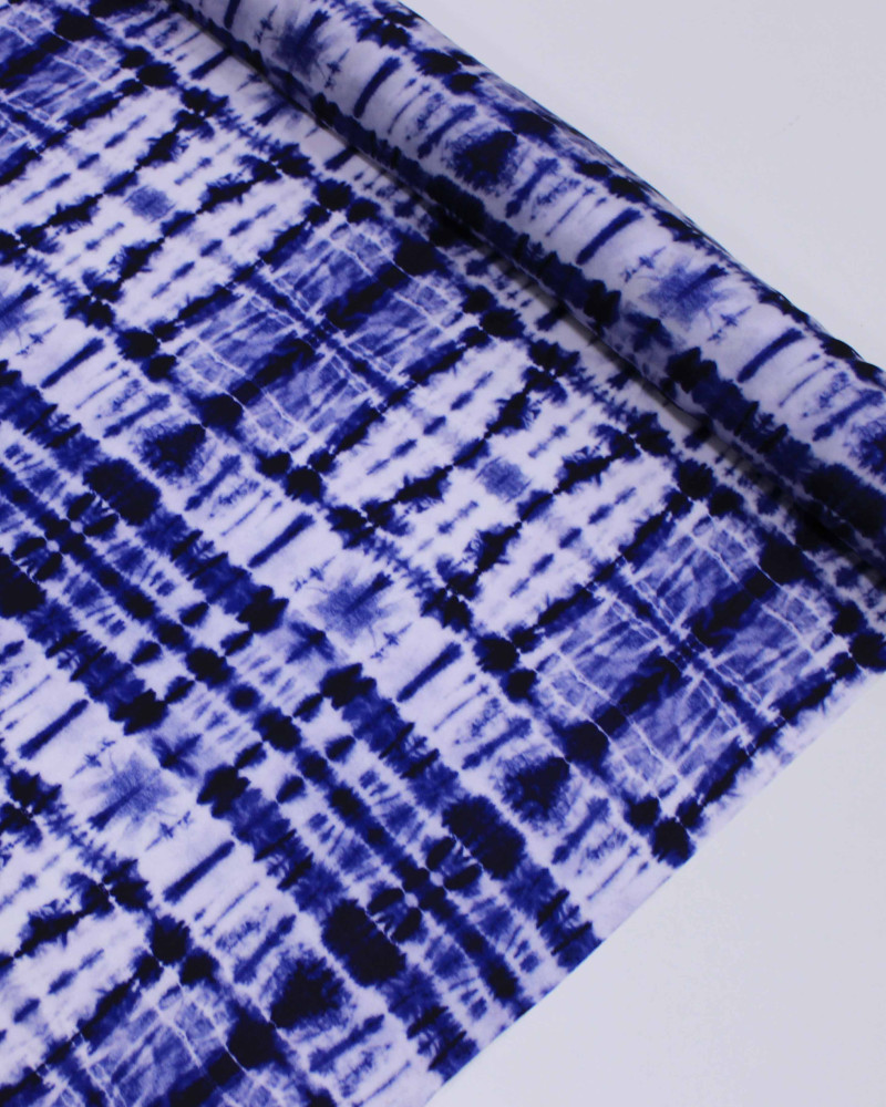 Tecido Crepe Silk Italiano Xadrez em Tie Dye Tons de Azul