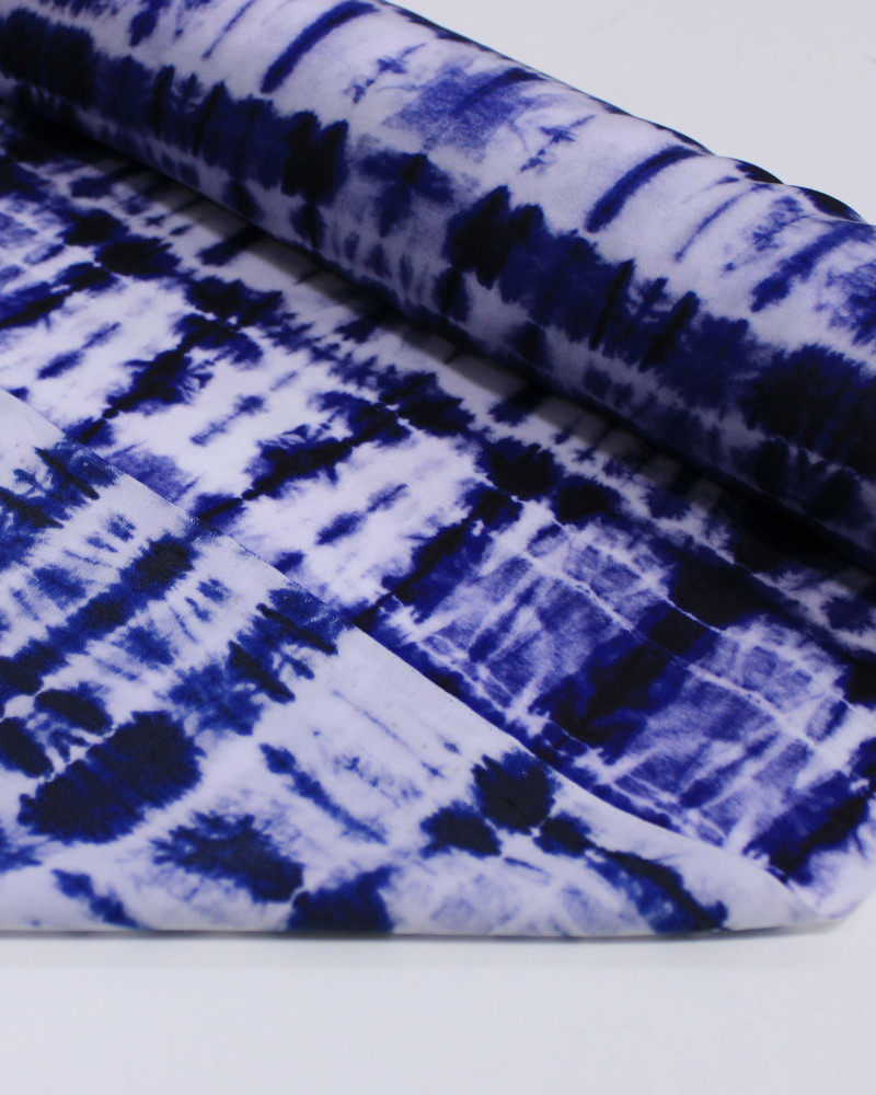 Tecido Crepe Silk Italiano Xadrez em Tie Dye Tons de Azul