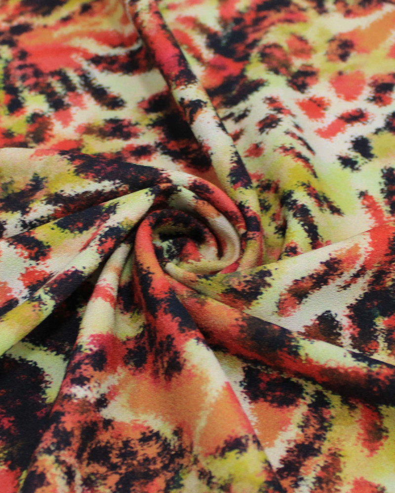 Tecido Crepe Madame com Elastano Italiano Estampa Abstrata Tons Quentes