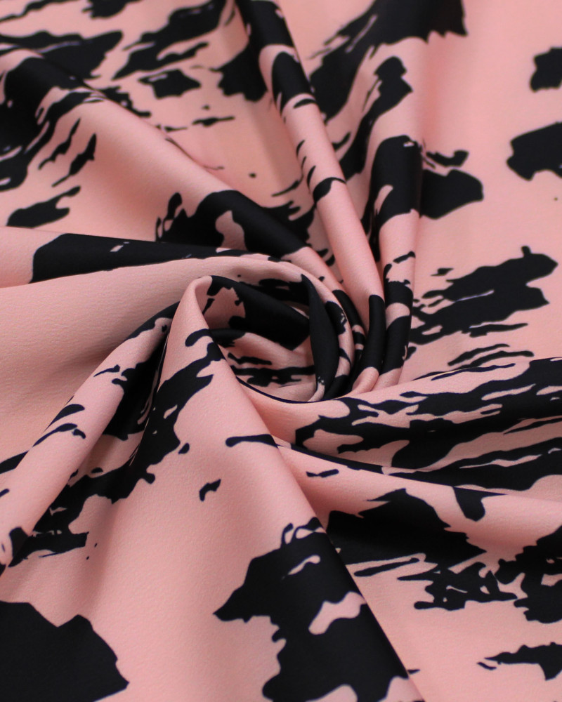 Tecido Micro Fibra Alfaiataria Italiano Camuflado Abstrato Preto e Rosa Chá
