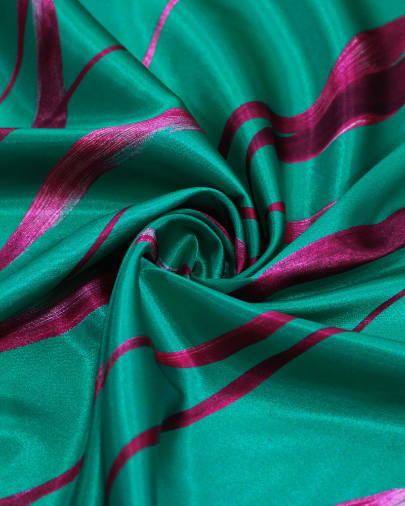 Tecido Crepe Silk Italiano Listras Onduladas Tons de Rosa e Verde