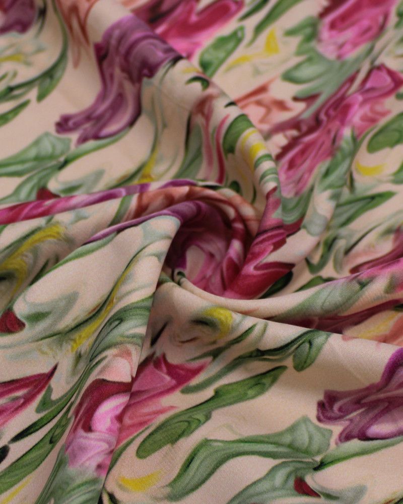 Tecido Viscose Mista Italiano Aquarela Colorido e Pêssego