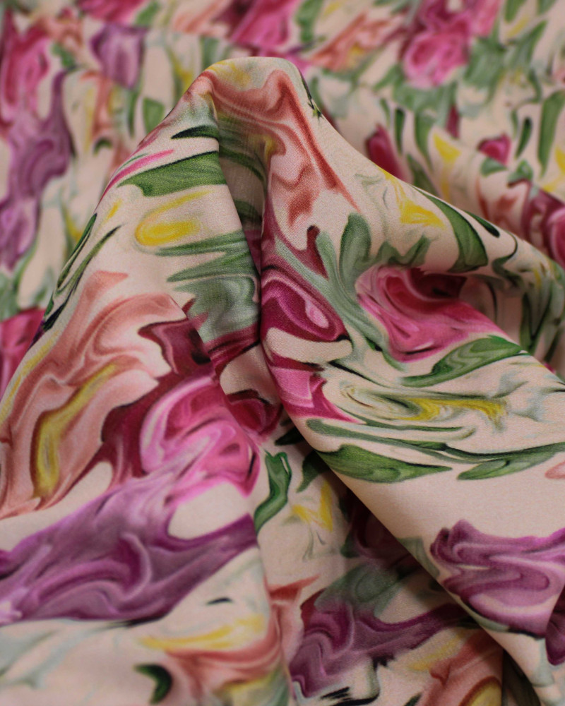 Tecido Viscose Mista Italiano Aquarela Colorido e Pêssego