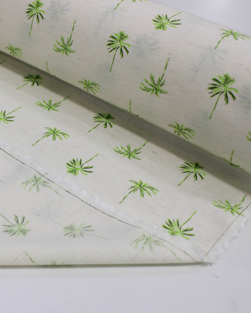 Tecido Linho Misto Camisaria Palmeiras Verde e Offwhite