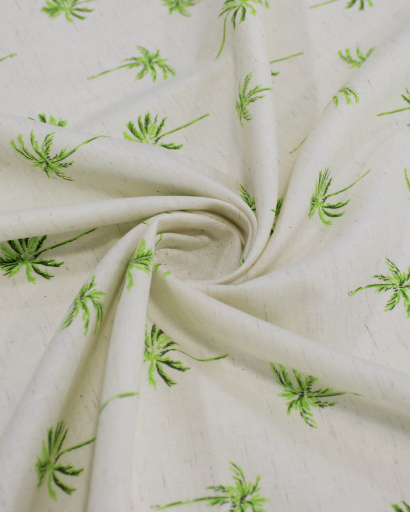 Tecido Linho Misto Camisaria Palmeiras Verde e Offwhite