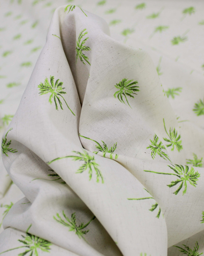 Tecido Linho Misto Camisaria Palmeiras Verde e Offwhite
