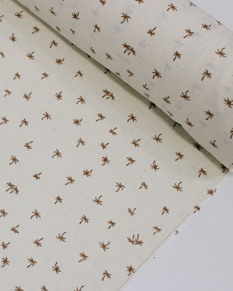 Tecido Linho Misto Camisaria Micro Palmeiras Argila e Offwhite