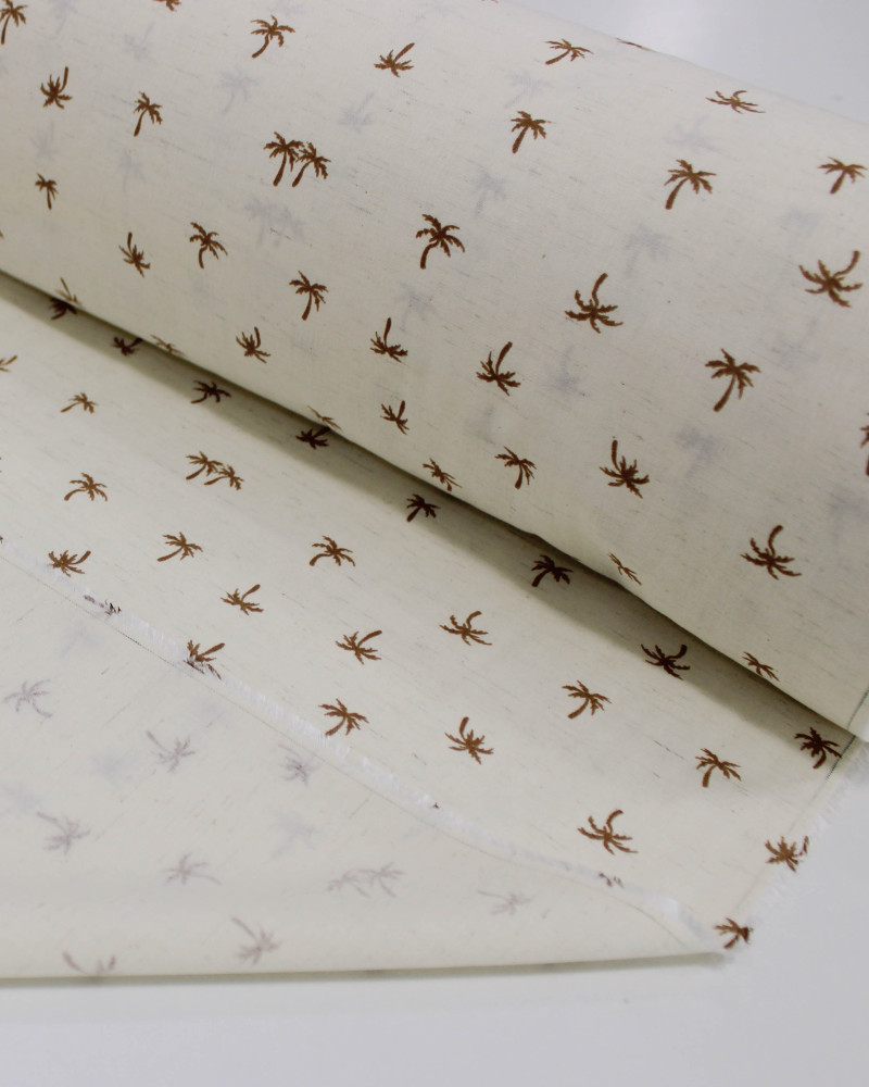 Tecido Linho Misto Camisaria Micro Palmeiras Argila e Offwhite