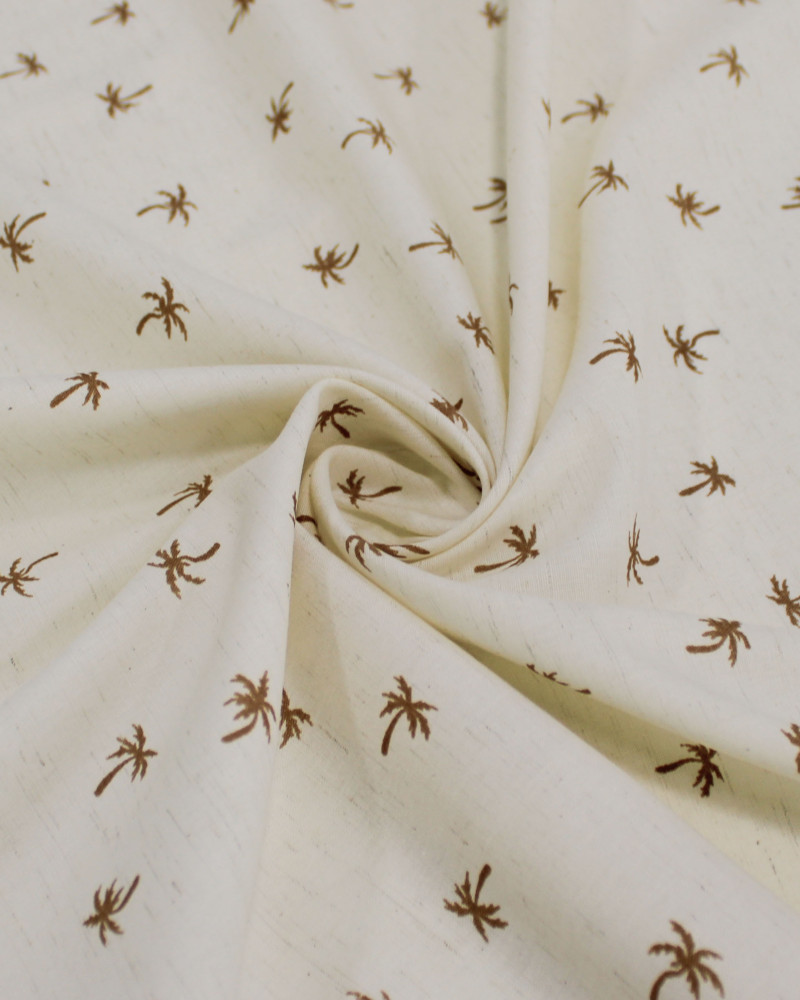 Tecido Linho Misto Camisaria Micro Palmeiras Argila e Offwhite