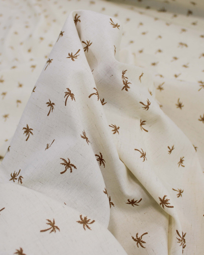 Tecido Linho Misto Camisaria Micro Palmeiras Argila e Offwhite