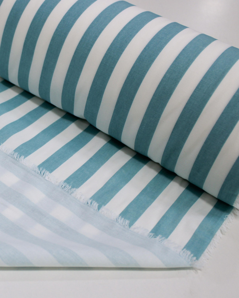 Tecido Tricoline Listras Branco e Verde Água