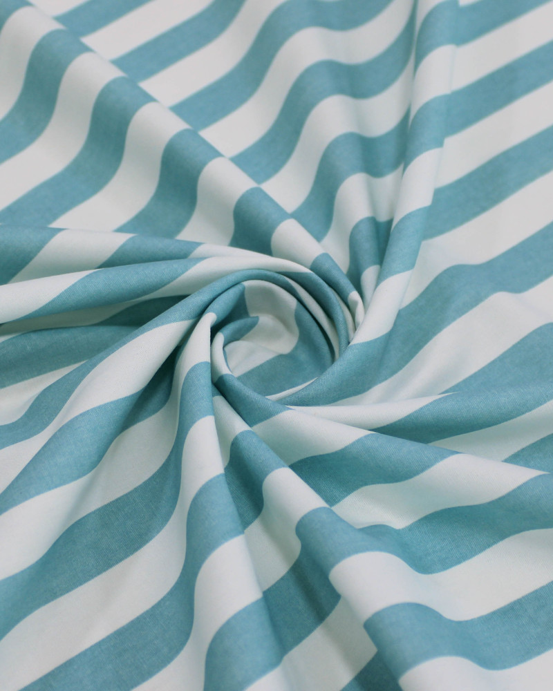Tecido Tricoline Listras Branco e Verde Água