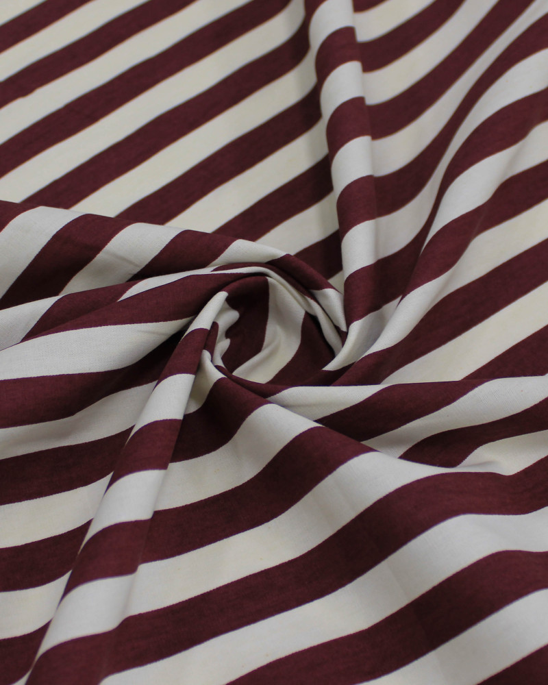 Tecido Tricoline Listras Branco e Borgonha