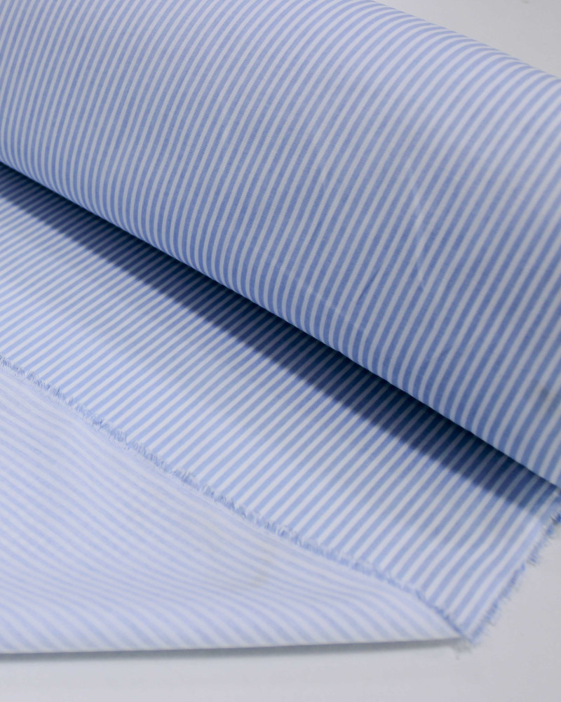 Tecido Tricoline Listras Finas Branco e Azul