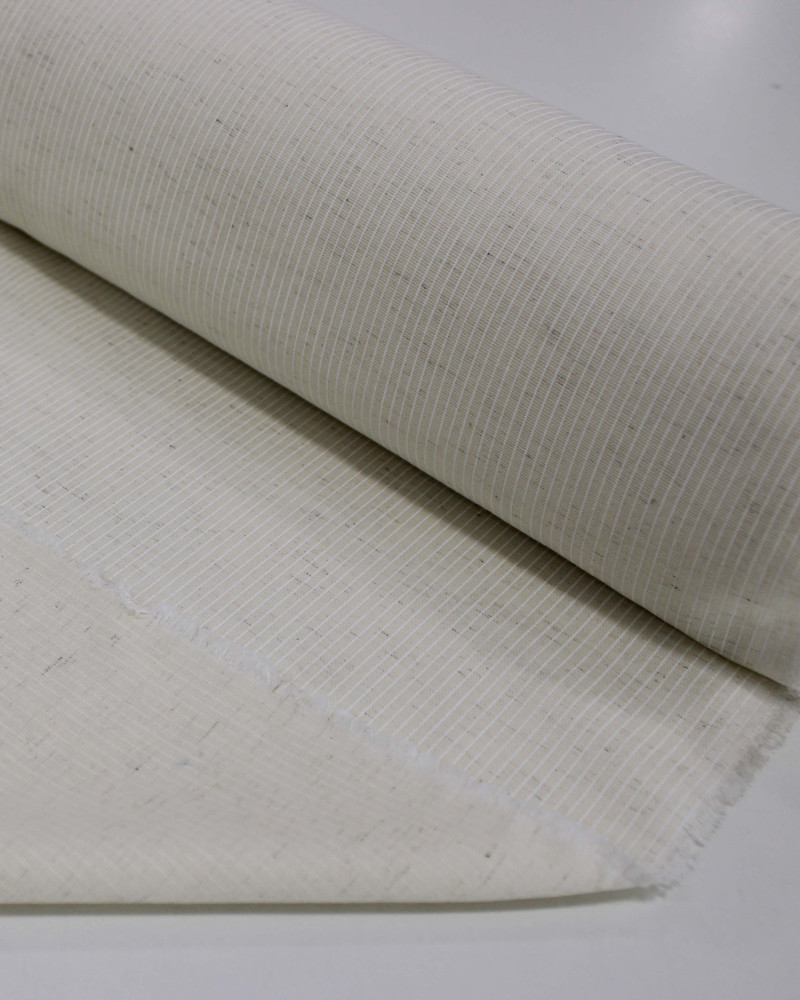 Tecido Linho Panama Leve Listras Finas Branco e Cru