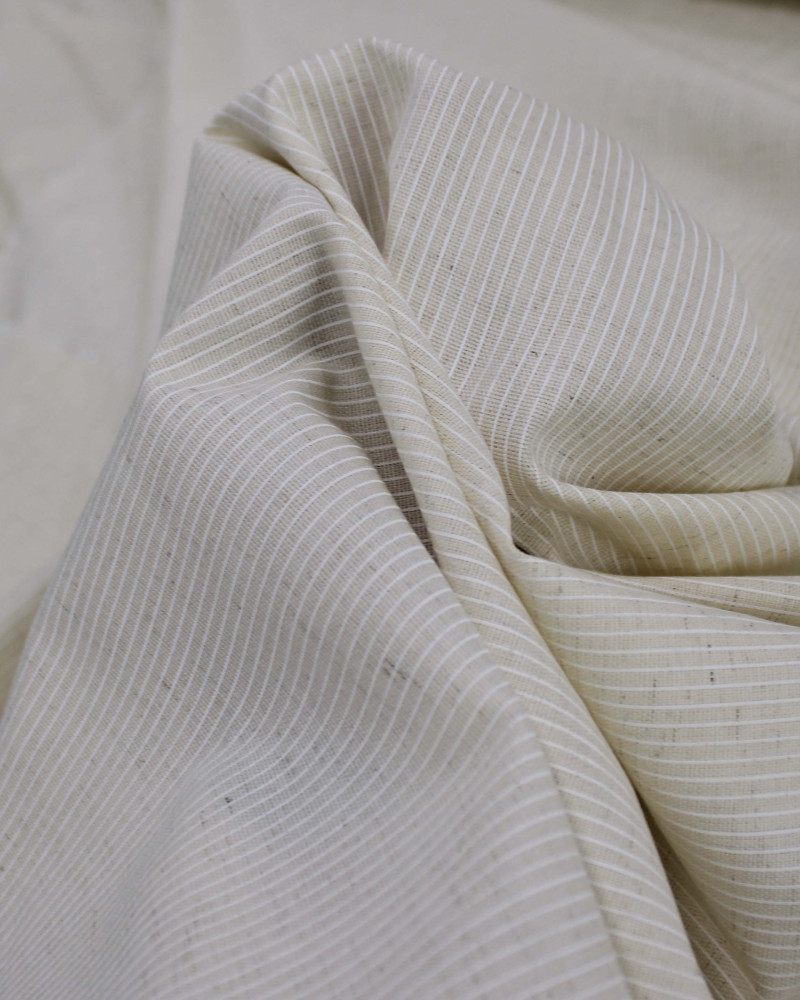 Tecido Linho Panama Leve Listras Finas Branco e Cru