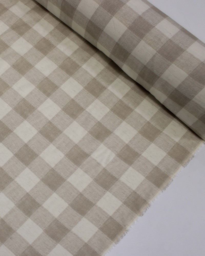 Tecido Linho Misto Camisaria Xadrez Tons de Bege