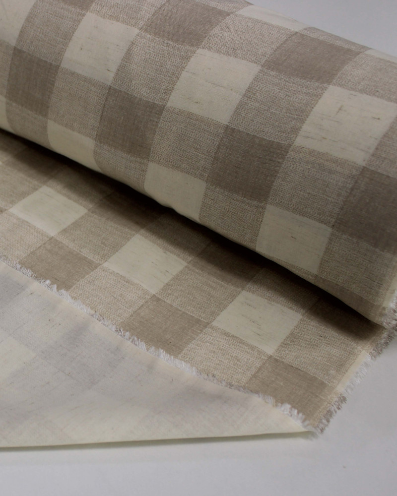 Tecido Linho Misto Camisaria Xadrez Tons de Bege