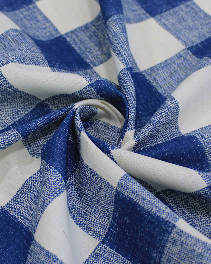 Tecido Linho Misto Camisaria Xadrez Offwhite e Azul