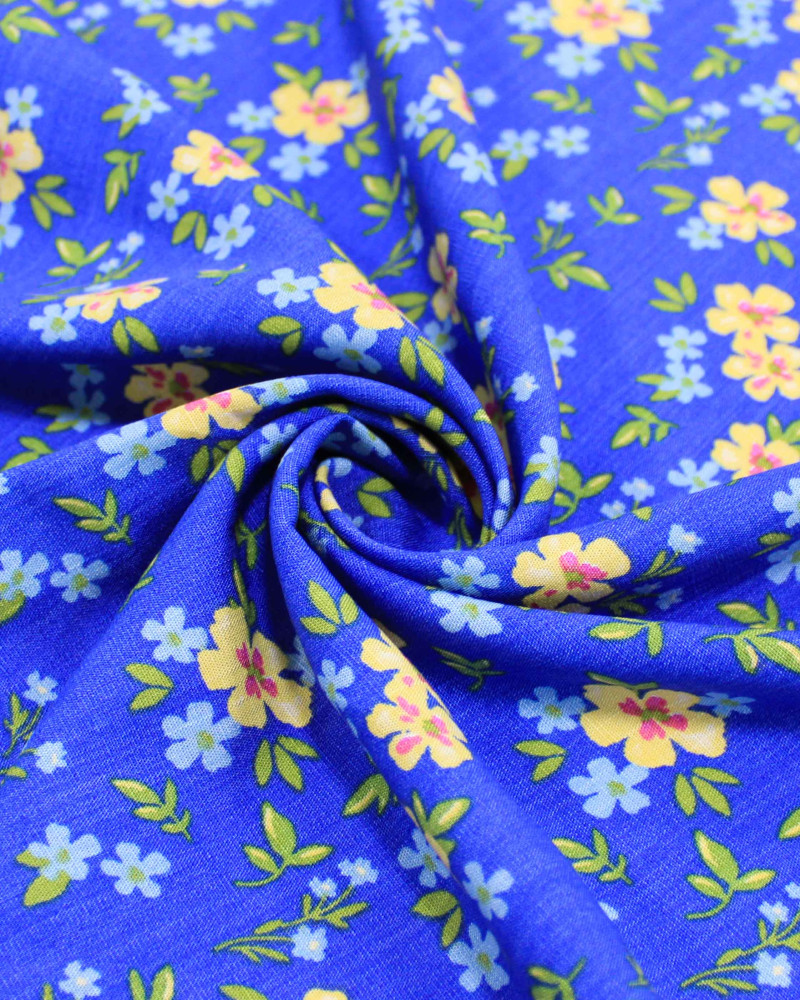 Tecido Viscose Texturizada Micro Tapete Floral Colorido e Azul