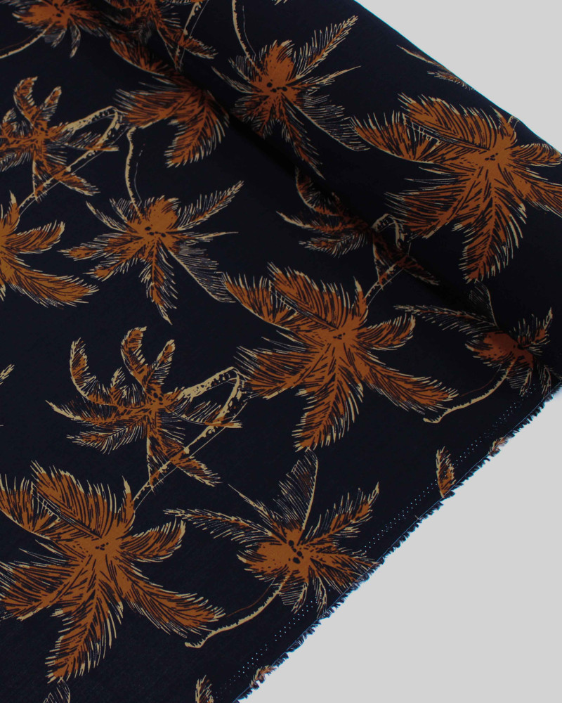 Tecido Viscose Texturizada Palmeiras Marrom Claro, Bege e Preto