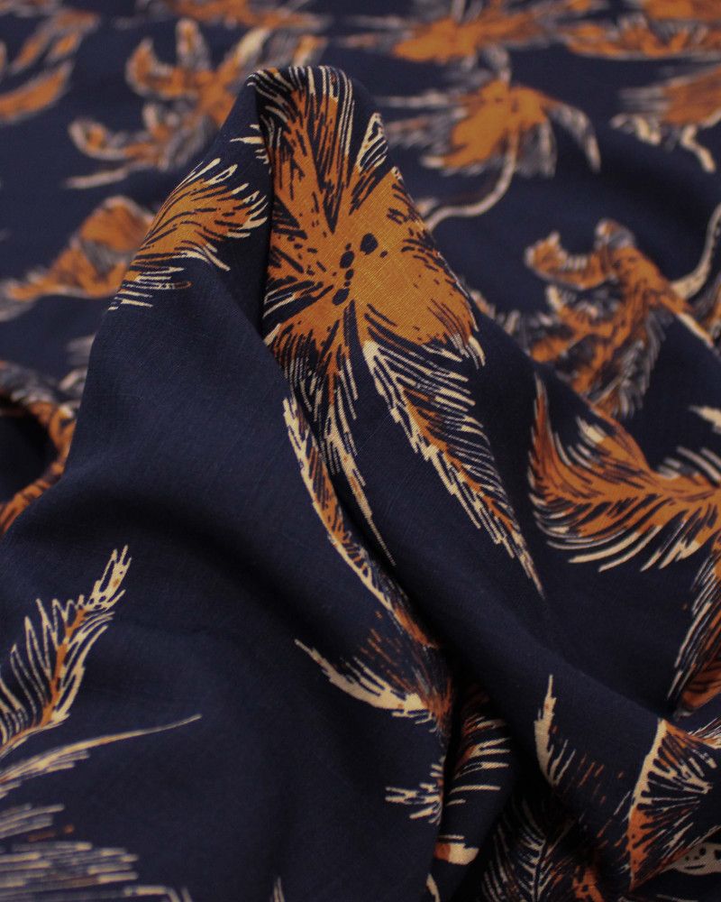 Tecido Viscose Texturizada Palmeiras Marrom Claro, Bege e Preto